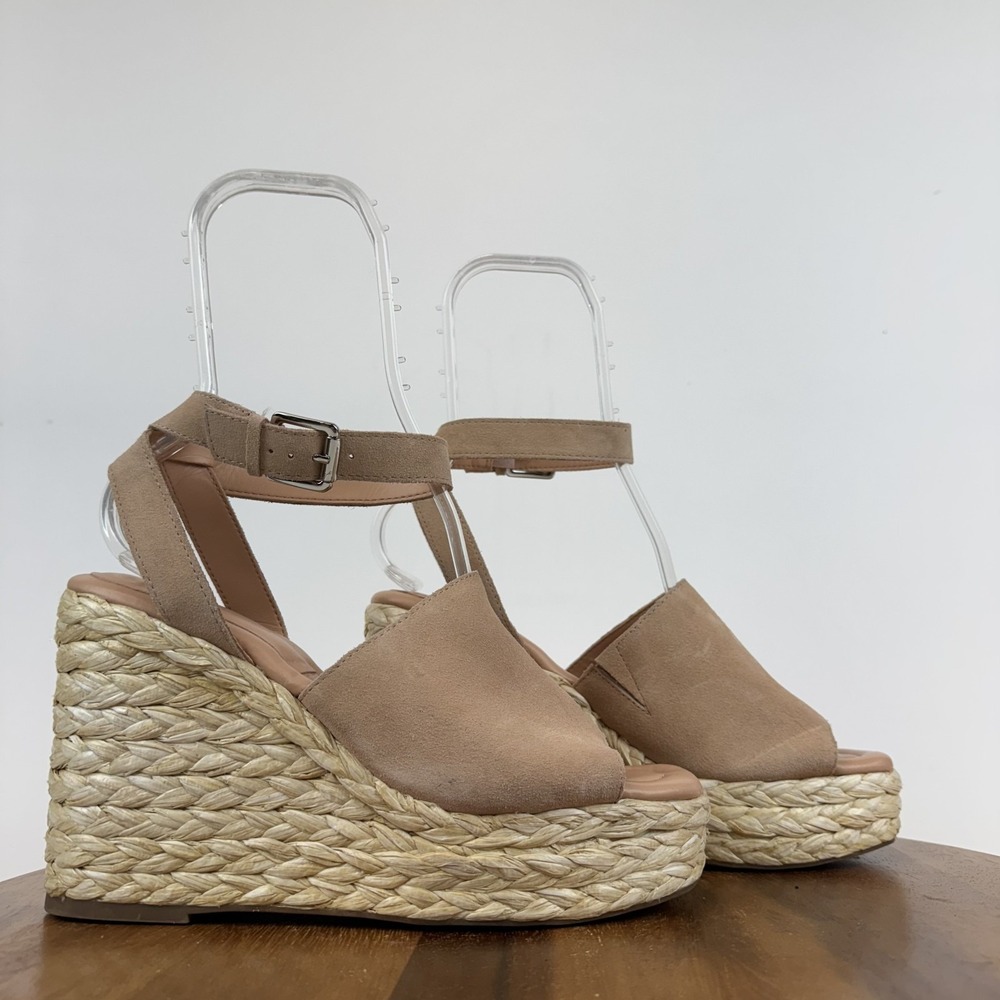 Womens Marc Fisher LTD Nelly Pink Suede Woven Espadrille Wedge Sandals Size 9.5
